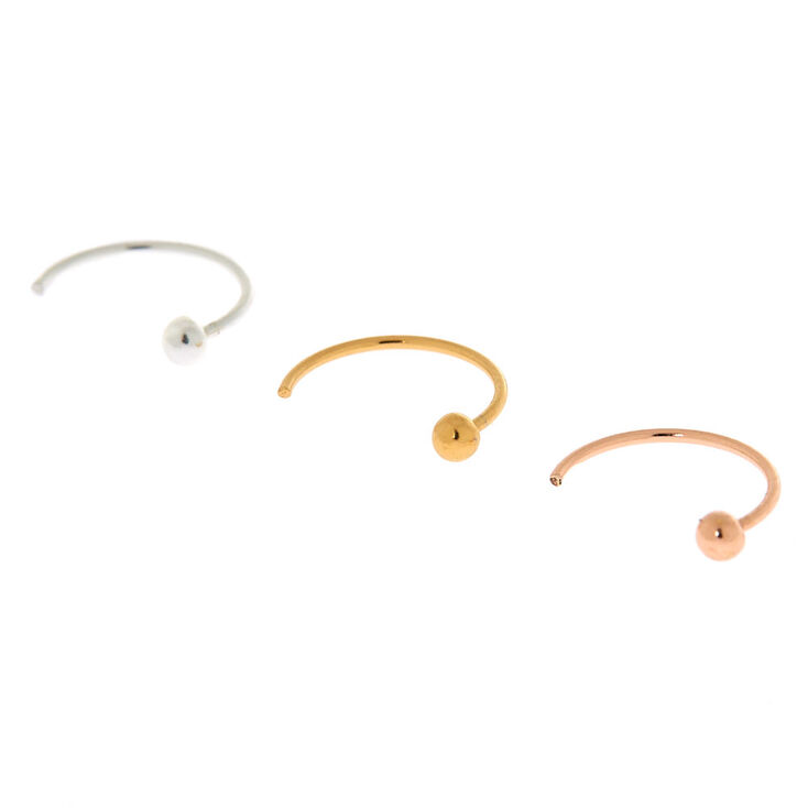 Sterling Silver Mixed Meta Openly Nose Rings - 3 Pack,