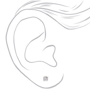 Silver Cubic Zirconia Round Stud Earrings - 4MM,