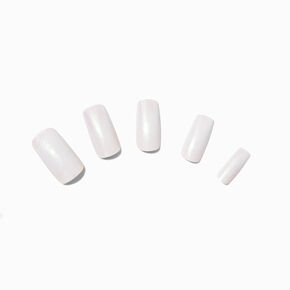 Glazed White Long Square Vegan Faux Nail Set - 24 Pack,