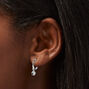 Silver Cubic Zirconia Charm 10MM Huggie Hoop Earrings,