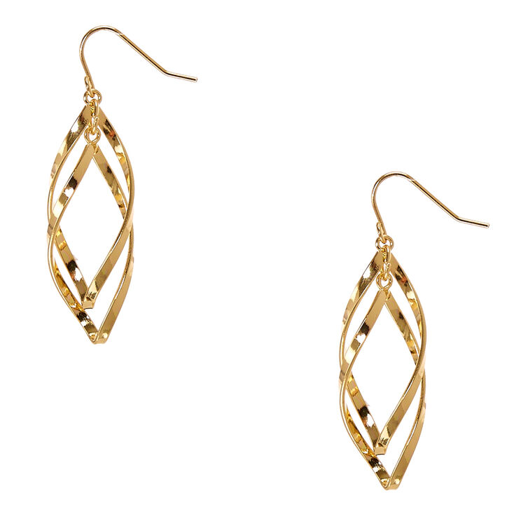 Gold Tone Mini Ribbon Curl Drop Earrings,