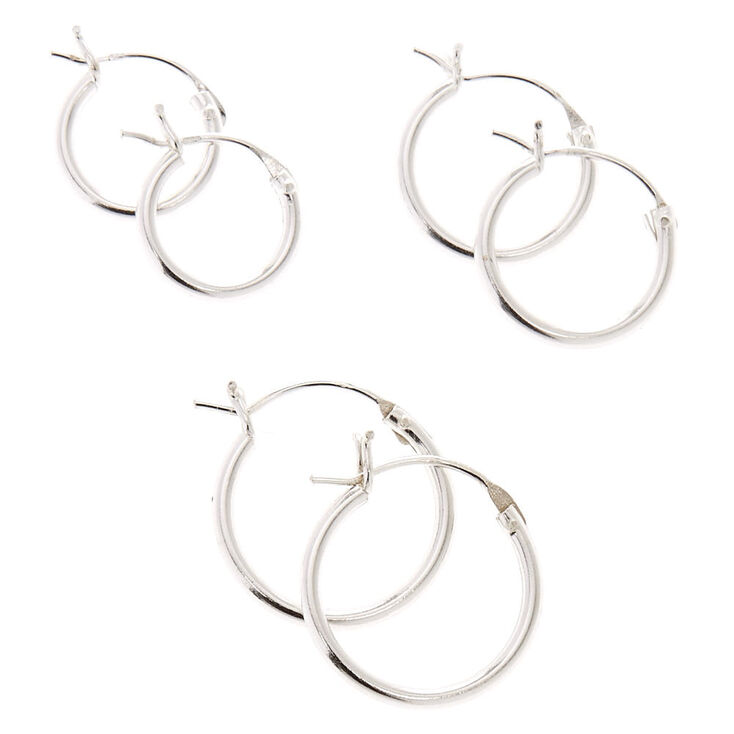Sterling Silver Hinged Hoop Earrings - 3 Pack,