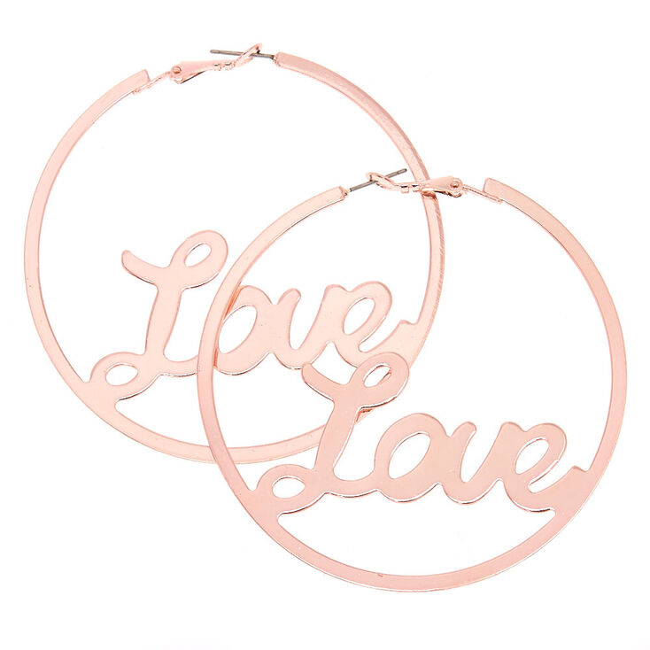 70 MM Rose-Gold Tone Love Hoop Earrings,