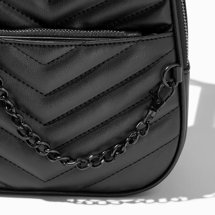 Black Chevron Quilted Small Backpack,