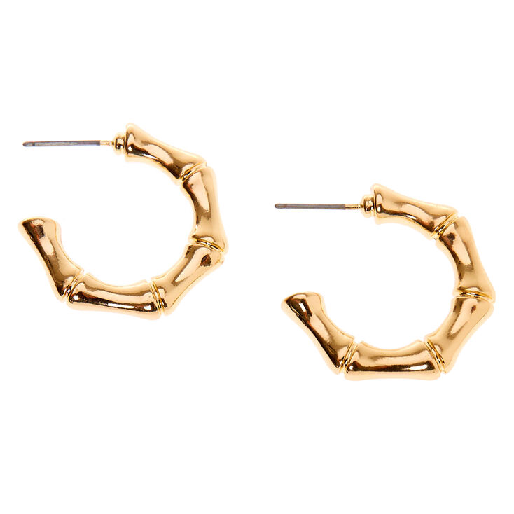Gold 25MM Bamboo Hoop Earrings,