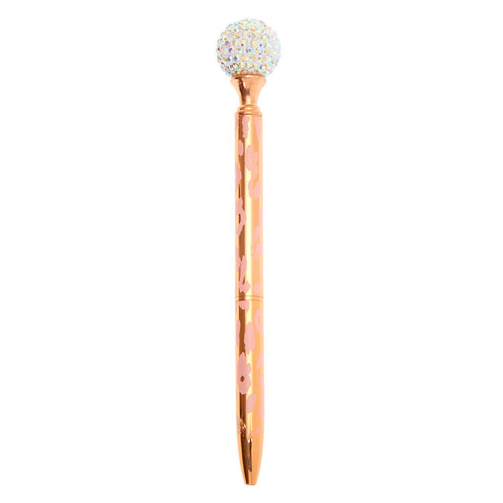 Leopard Crystal Ball Topper Pen - Rose Gold,