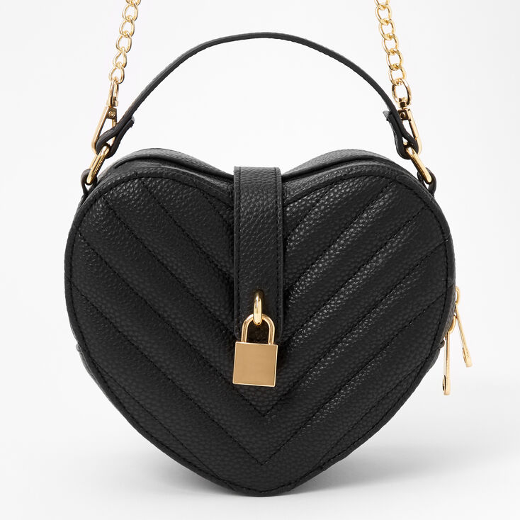 Quilted Heart Crossbody Bag - Black,