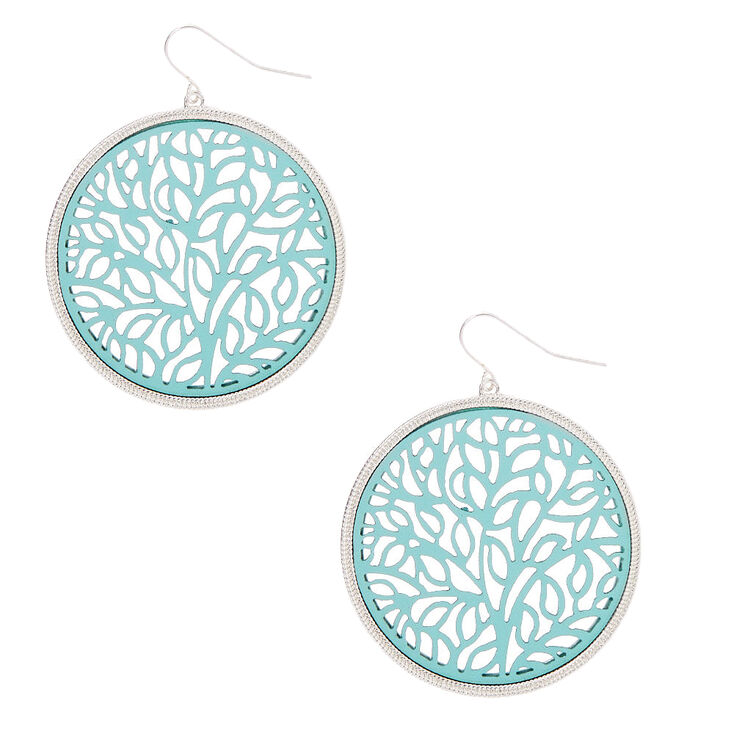 Silver 2" Filigree Drop Earrings - Mint,