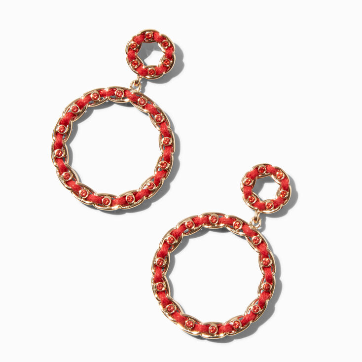 Red Threaded Open Hoop 2&quot; Drop Earrings,