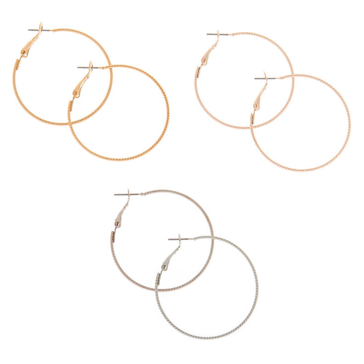 Mixed Metal 40MM Textured Hoop Earrings - 3 Pack,