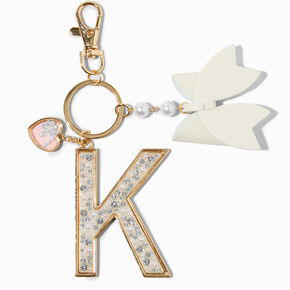 Pearl &amp; Crystal Gold-tone Initial Keychain - K,