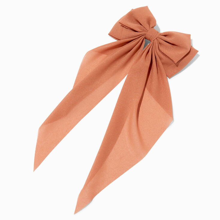 Caramel Brown Sheer Long Tail Hair Bow Clip,