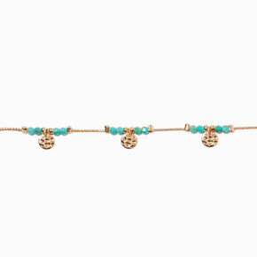 Teal Bead &amp; Gold-tone Coin Chain Bracelet,