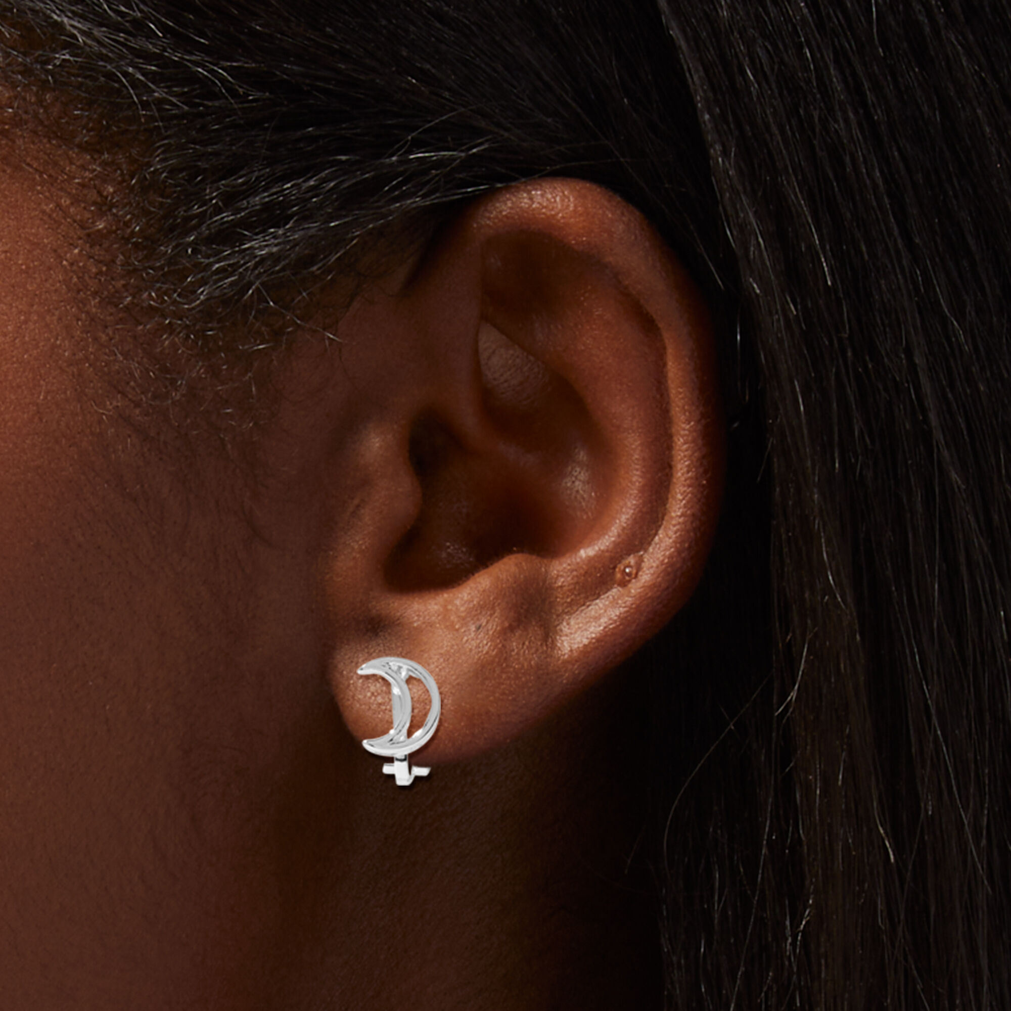 Silver Open Moon Clip On Earrings Icing US