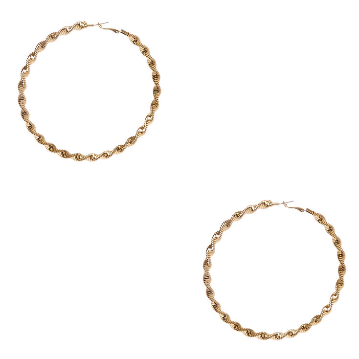 100mm Twisted Roped Gold Tone Hoop Earrings,