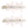 Glitter Crystal Flower Hair Clips - Ivory, 2 Pack,