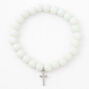 Silver Cross Beaded Stretch Bracelet - White,