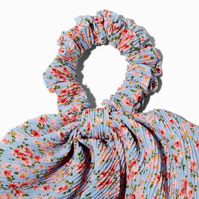 Blue Floral Pleated Hair Scrunchie Scarf,