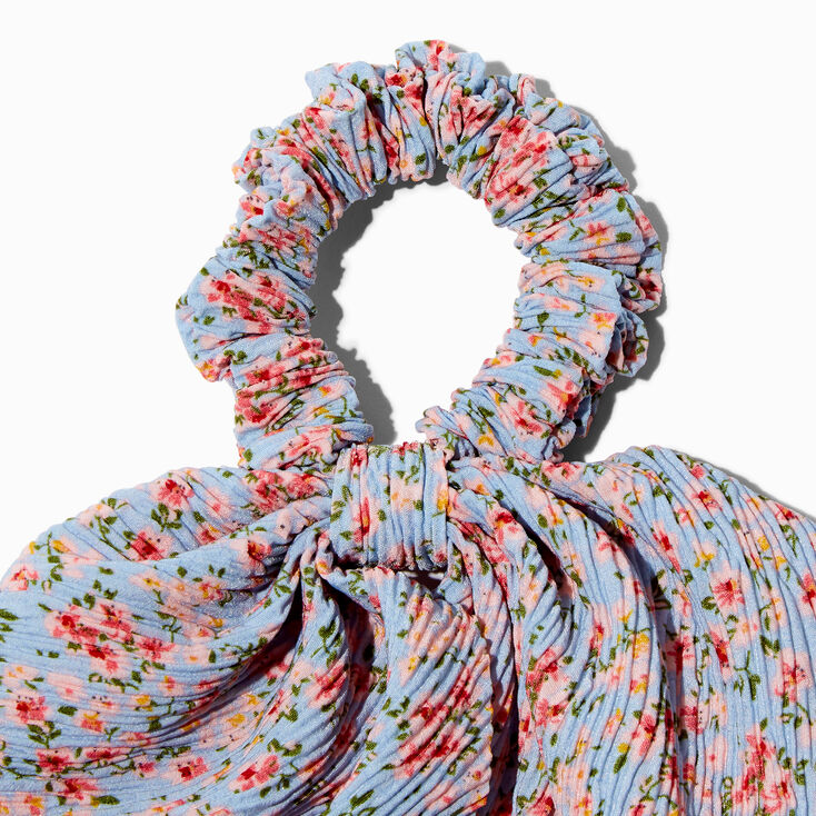 Blue Floral Pleated Hair Scrunchie Scarf,