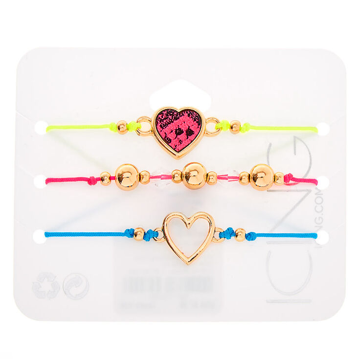 Gold Neon Heart Adjustable Bracelets - 3 Pack,