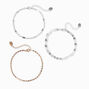 Silver &amp; Gold Mixed Chain Anklets - 3 Pack,