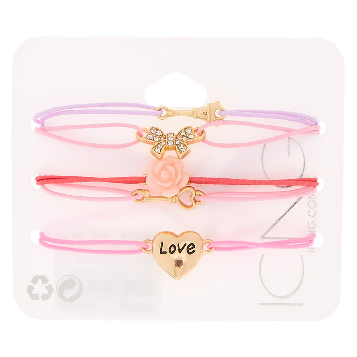Romantic Paris Love Stretch Bracelets - Pink, 5 Pack,