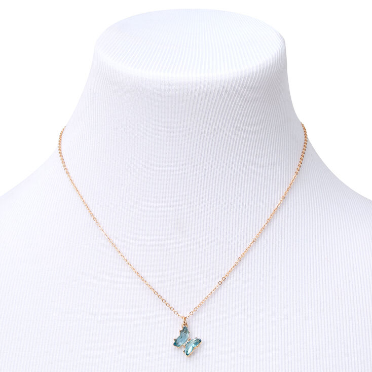 Butterfly Birthstone 16&quot; Gold Pendant Necklace - January,