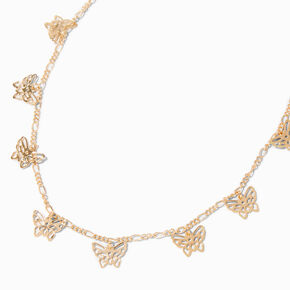 Gold Filigree Butterfly Charms Figaro Chain Necklace,