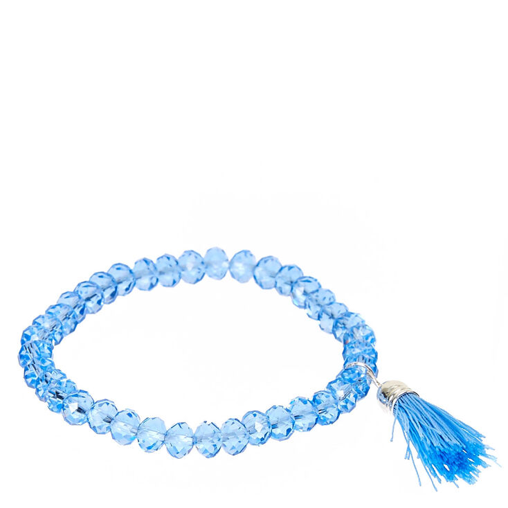Light Blue Faceted Bead with Tassel Charm Stretch Bracelet,