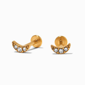 ICING Select Gold Titanium Crystal Micro Crescent Moon Flat Back Stud Earrings,