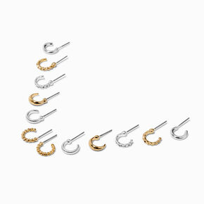 Mixed Metal 10MM Huggie Hoop Earrings - 6 Pack,