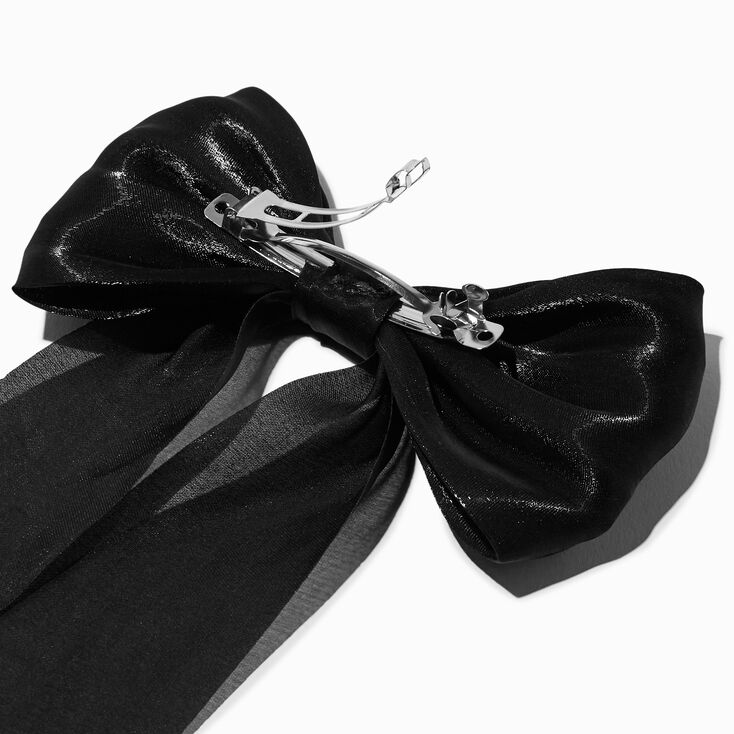 Black Satin Bow Barrette Hair Clip,