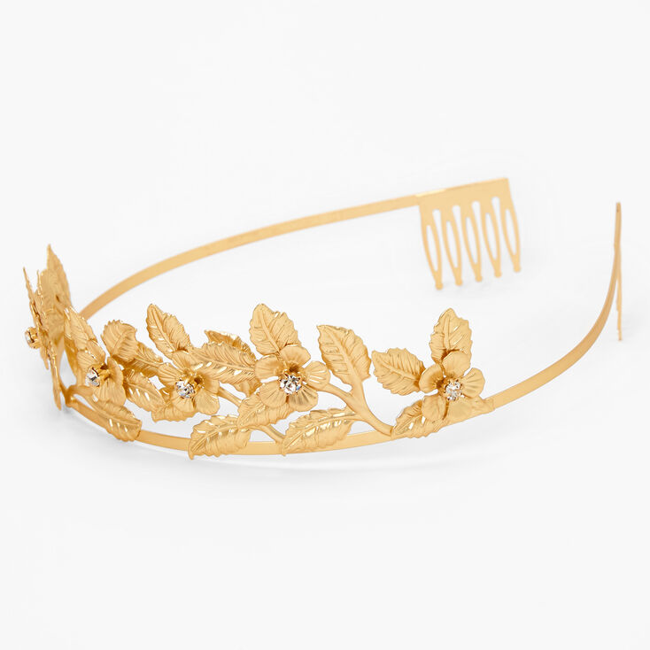 Gold Glam Rhinestone Flower Tiara,