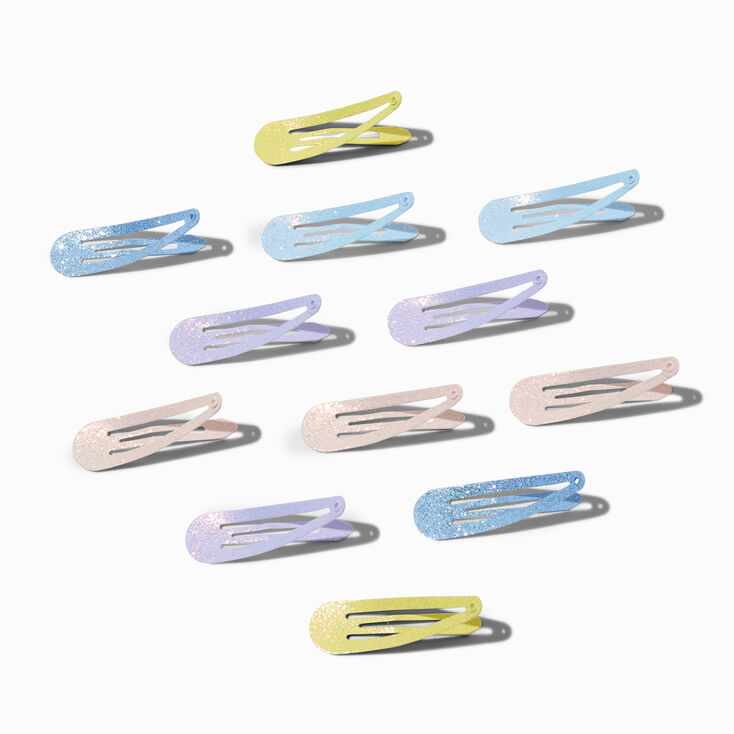 Pastel Glitter Snap Hair Clips - 12 Pack,