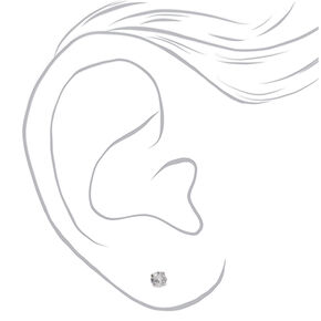 Silver Cubic Zirconia Round Stud Earrings - 5MM,