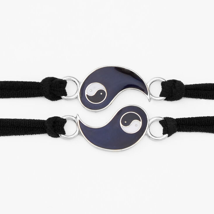 Black Yin Yang Adjustable Cord Friendship Bracelets - 2 Pack,