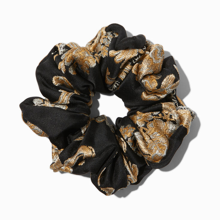 Black &amp; Gold Floral Brocade Giant Hair Scrunchie,