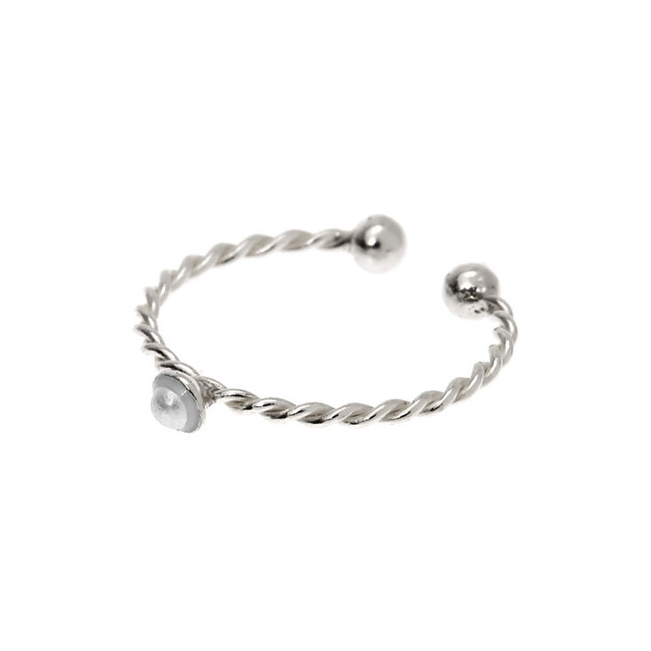 Sterling Silver Twisted Pearl Faux Hoop Nose Ring,