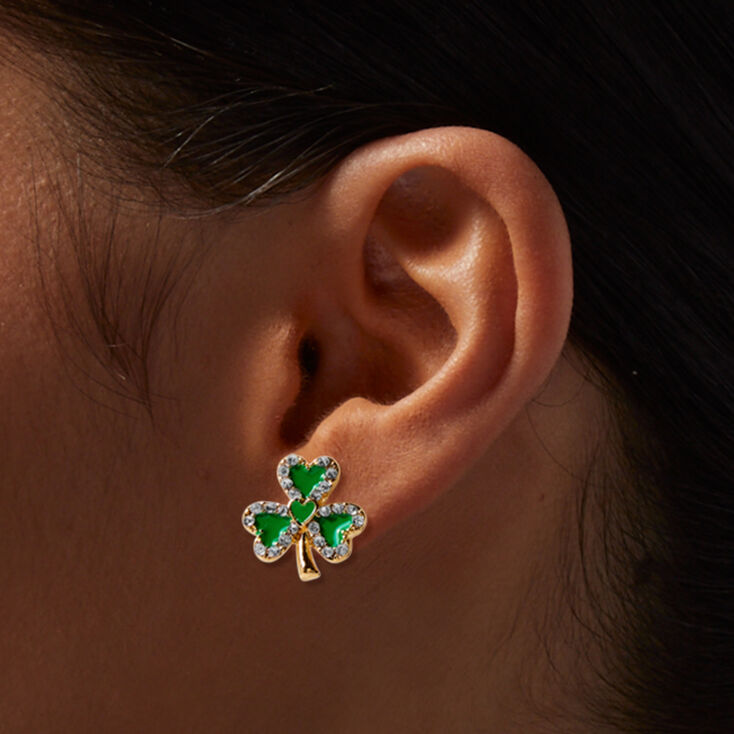 Crystal-Framed Shamrock Stud Earrings,