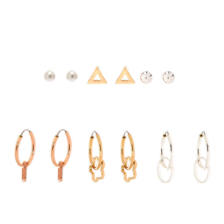 Mixed Metal Shapes Mixed Earrings - 6 Pack,