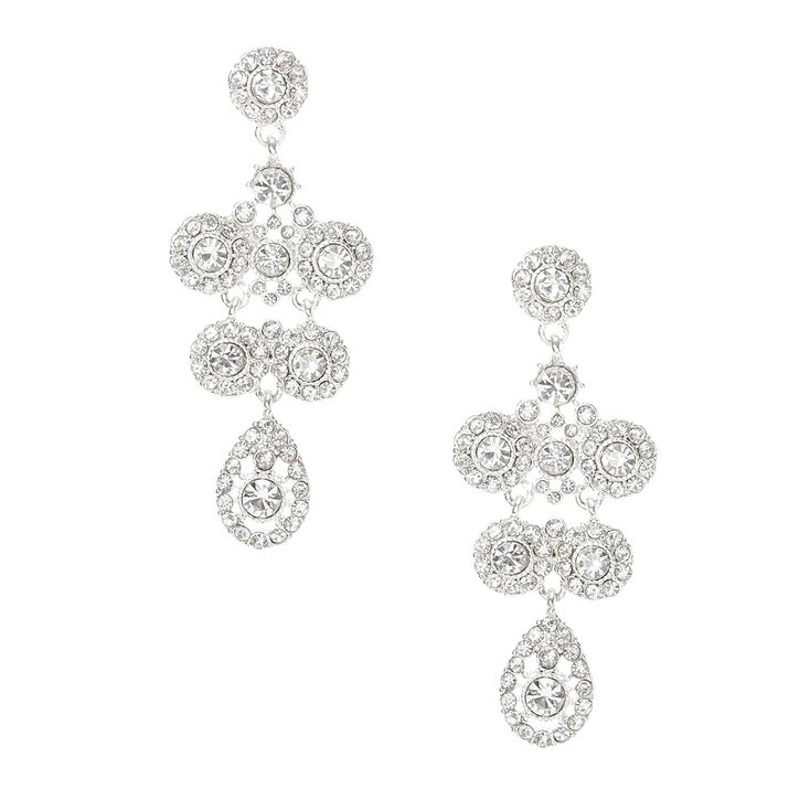 Silver Crystal Statement Drop Earrings,