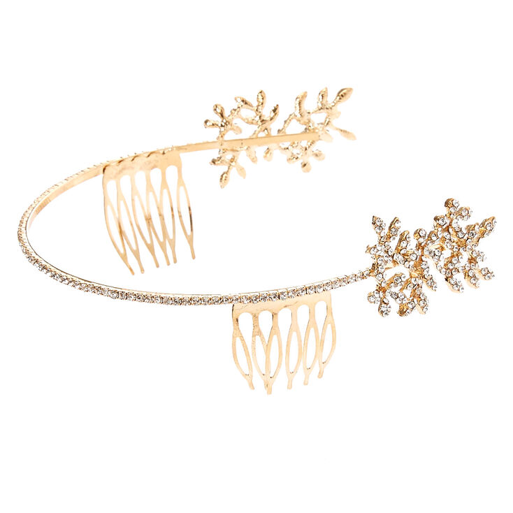 Gold & Faux Crystal Vine Leaf Side Tiara,