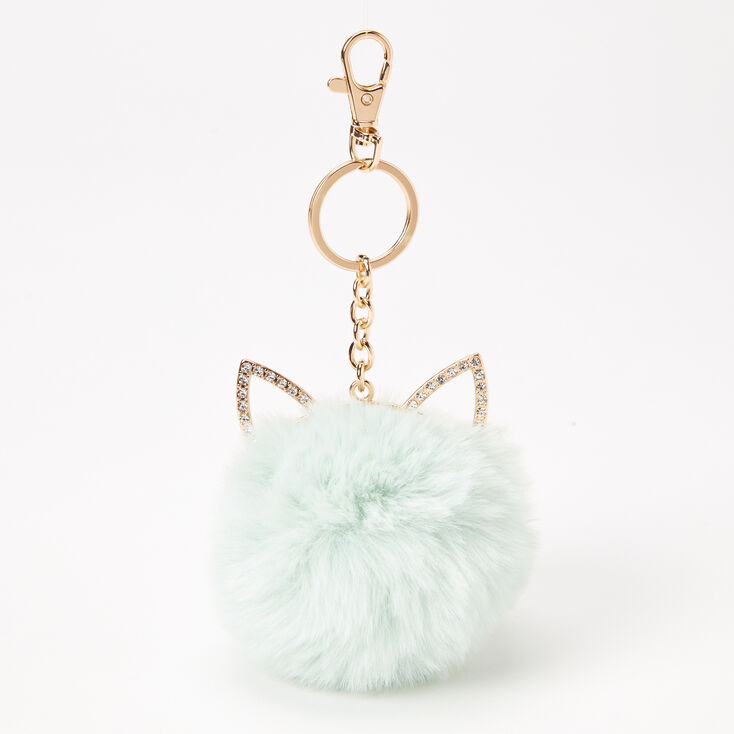 Mint Green Cat Pom Keychain,