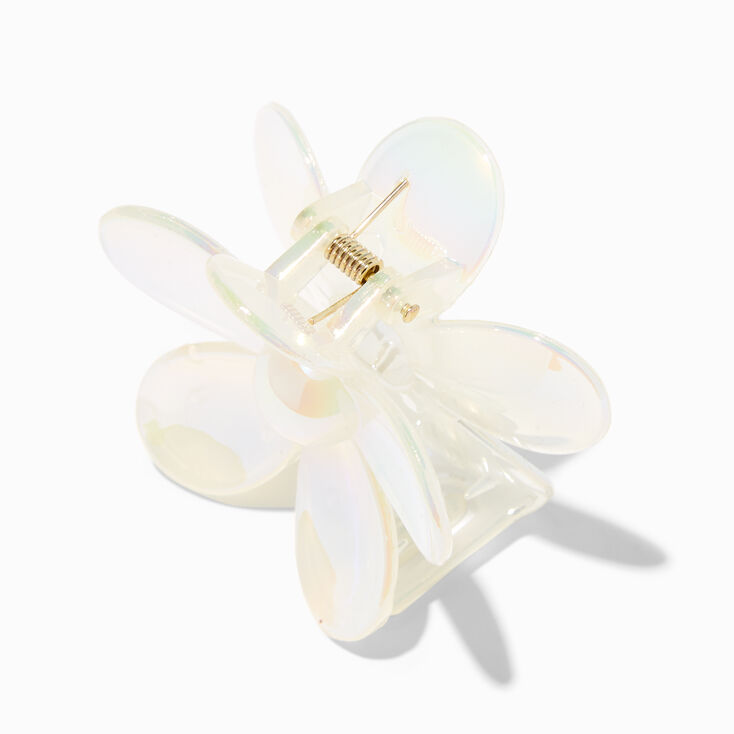 White Iridescent Medium Flower Hair Claw,