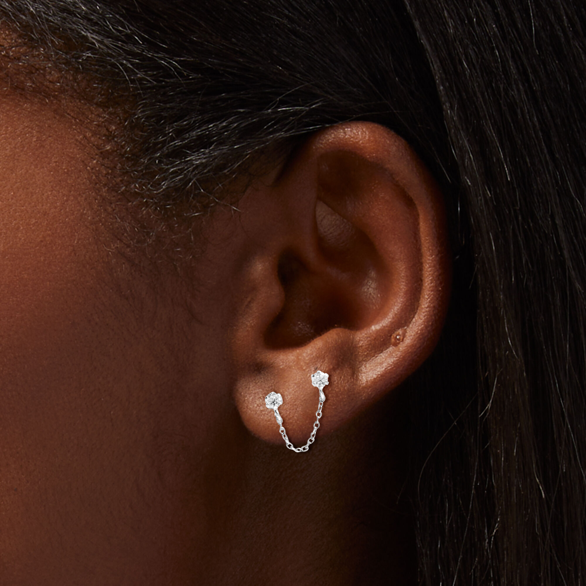 Icing Sterling Silver Cubic Zirconia Connector Chain Stud Earrings