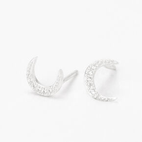 Sterling Silver Cubic Zirconia Crescent Moon Stud Earrings,