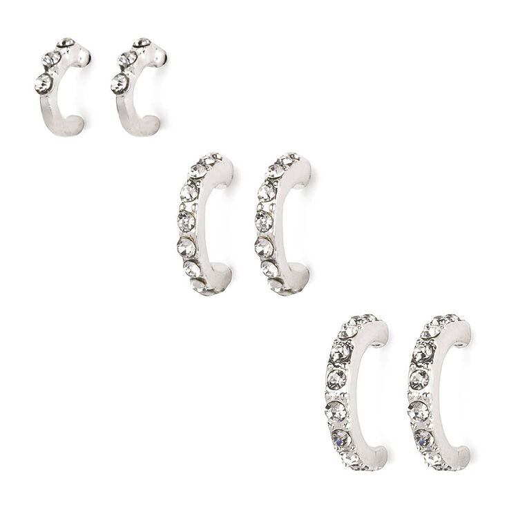 Graduated Small Silver Crystal Hoop Earrings Set Of 3 Icing Us Graduated Small Silver Crystal Hoop Earrings Set