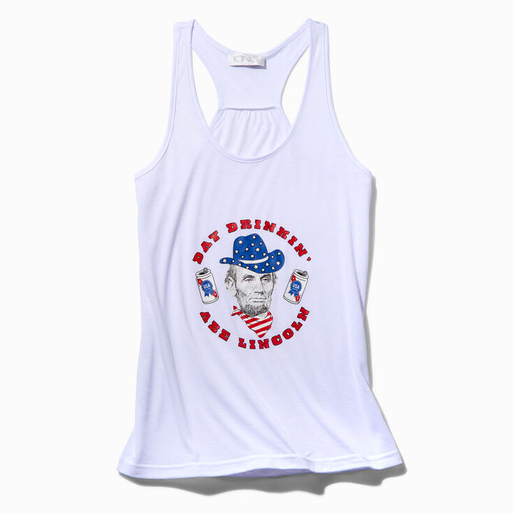 &quot;Day Drinkin&#39; Abe Lincoln&quot; Racer Back Tank,