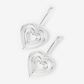 Silver Triple Hearts 2&quot; Drop Earrings,