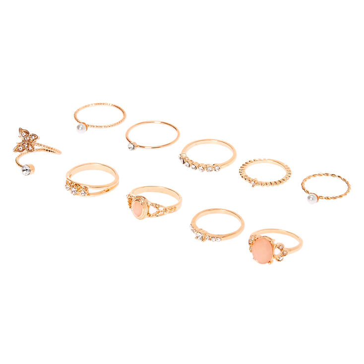 Rose Gold Embellished Romance Rings - Blush Pink, 10 Pack,